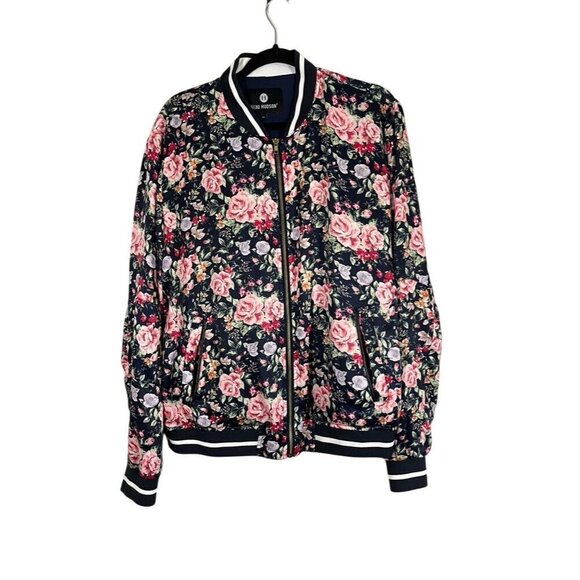 Beau Hudson Floral Bomber Jacket XL Pink Preppy Retro Striped Feminine Classic - Picture 1 of 11